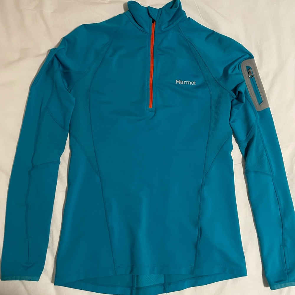 Marmot teal half zip pullover jacket, base layer, hiking or running, size XS